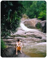 Lev at the first waterfall on the walk from Casa Cubuy